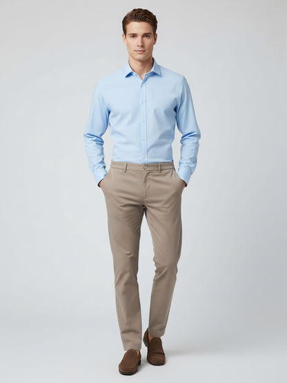 Celio* Men Beige Solid Straight Fit Poly-Blend Trousers