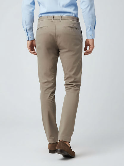 Celio* Men Beige Solid Straight Fit Poly-Blend Trousers