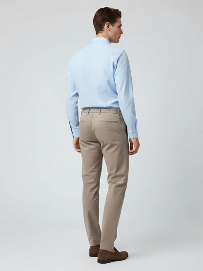 Celio* Men Beige Solid Straight Fit Poly-Blend Trousers