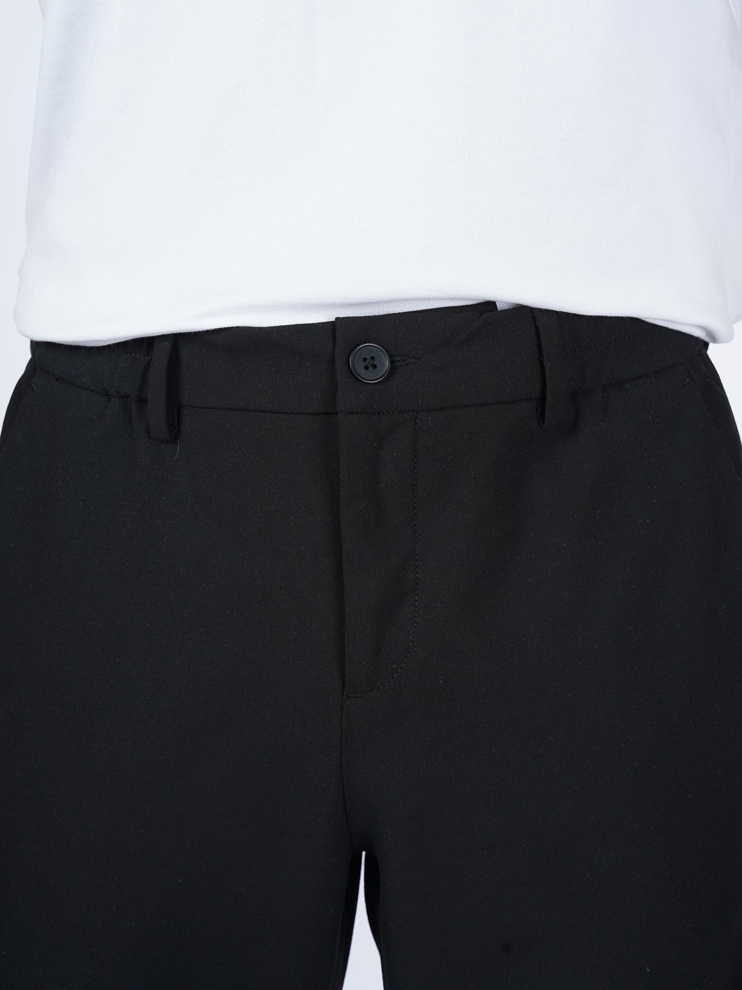 Celio* Men Black Solid Straight Fit Polyester Trousers