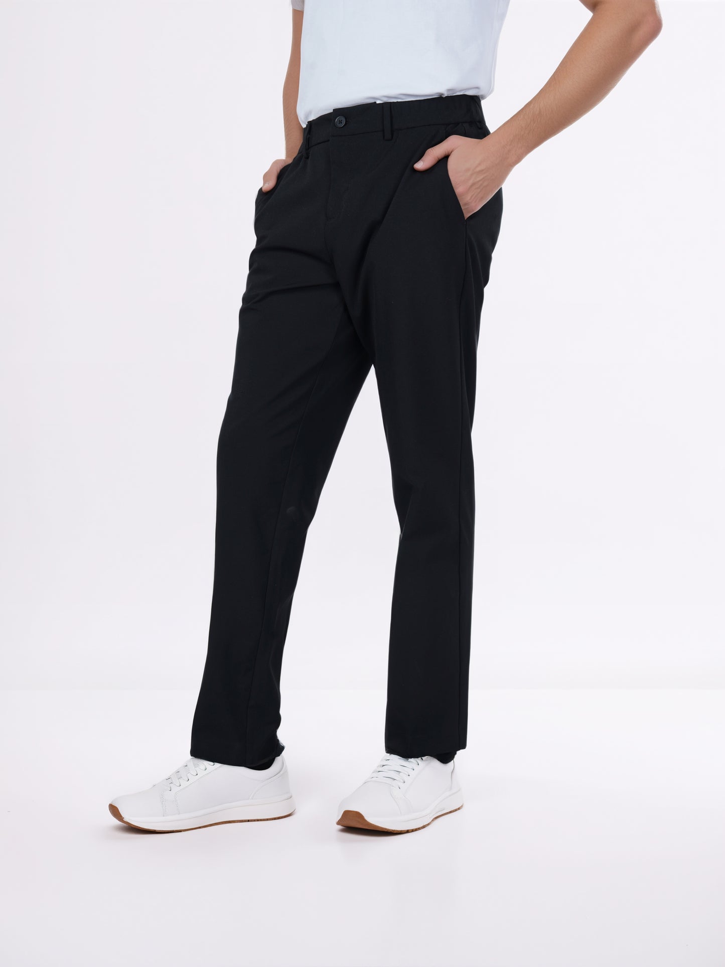 Celio* Men Black Solid Straight Fit Polyester Trousers