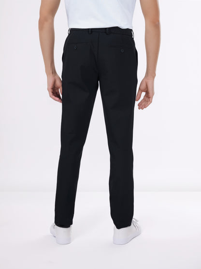 Celio* Men Black Solid Straight Fit Polyester Trousers