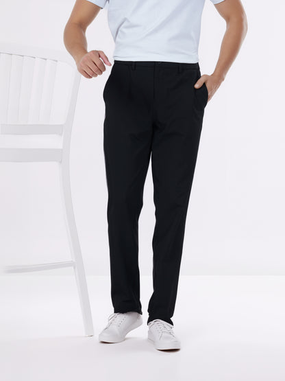 Celio* Men Black Solid Straight Fit Polyester Trousers