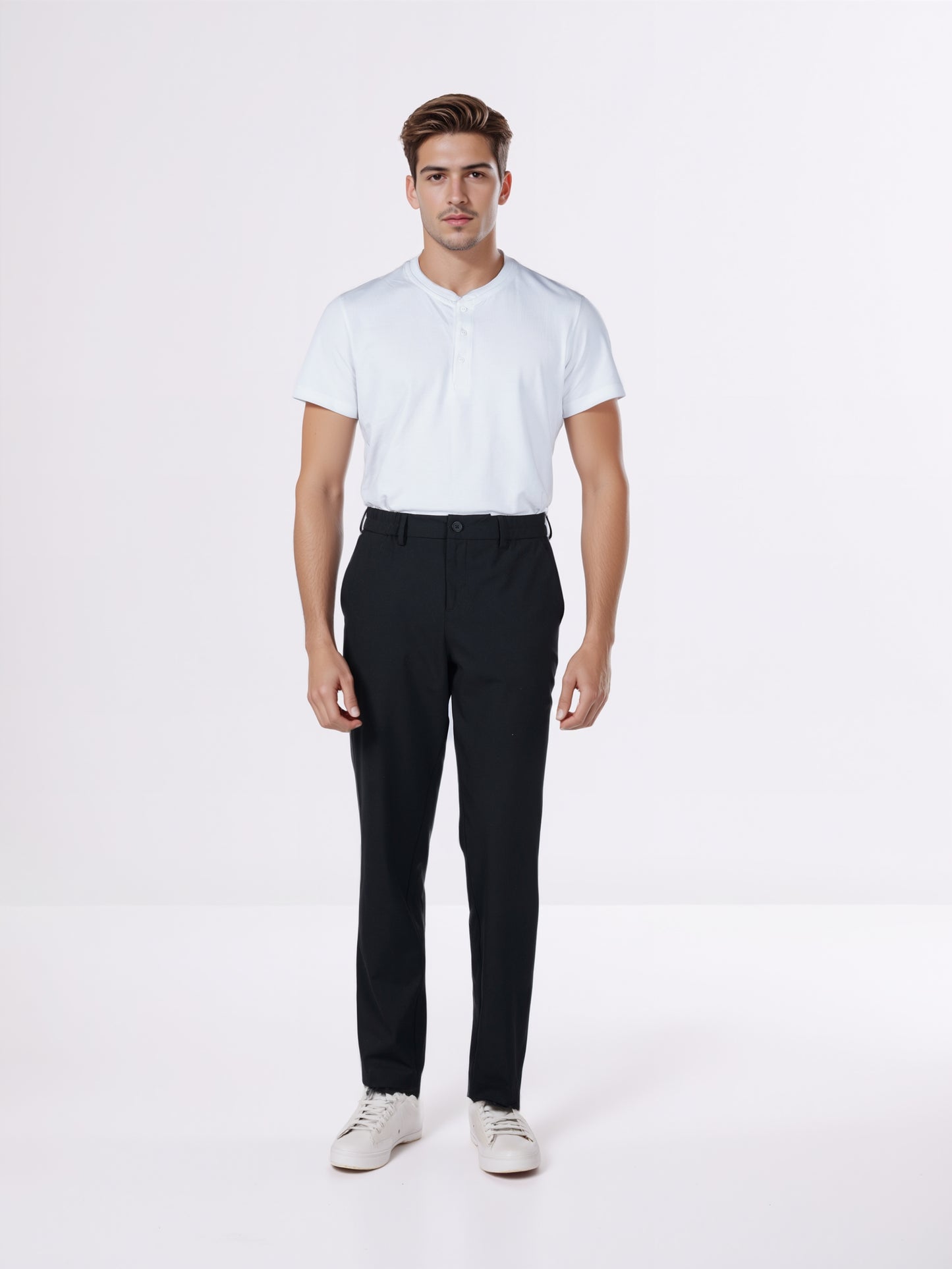 Celio* Men Black Solid Straight Fit Polyester Trousers