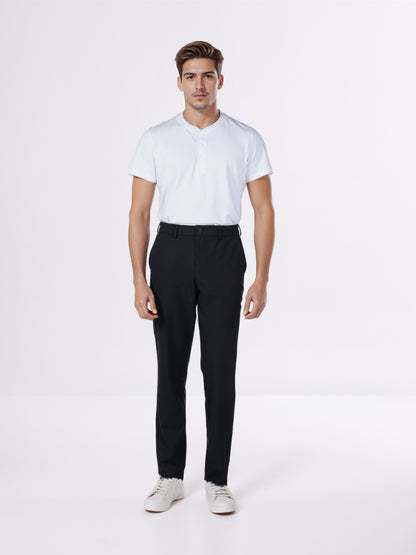 Celio* Men Black Solid Straight Fit Polyester Trousers