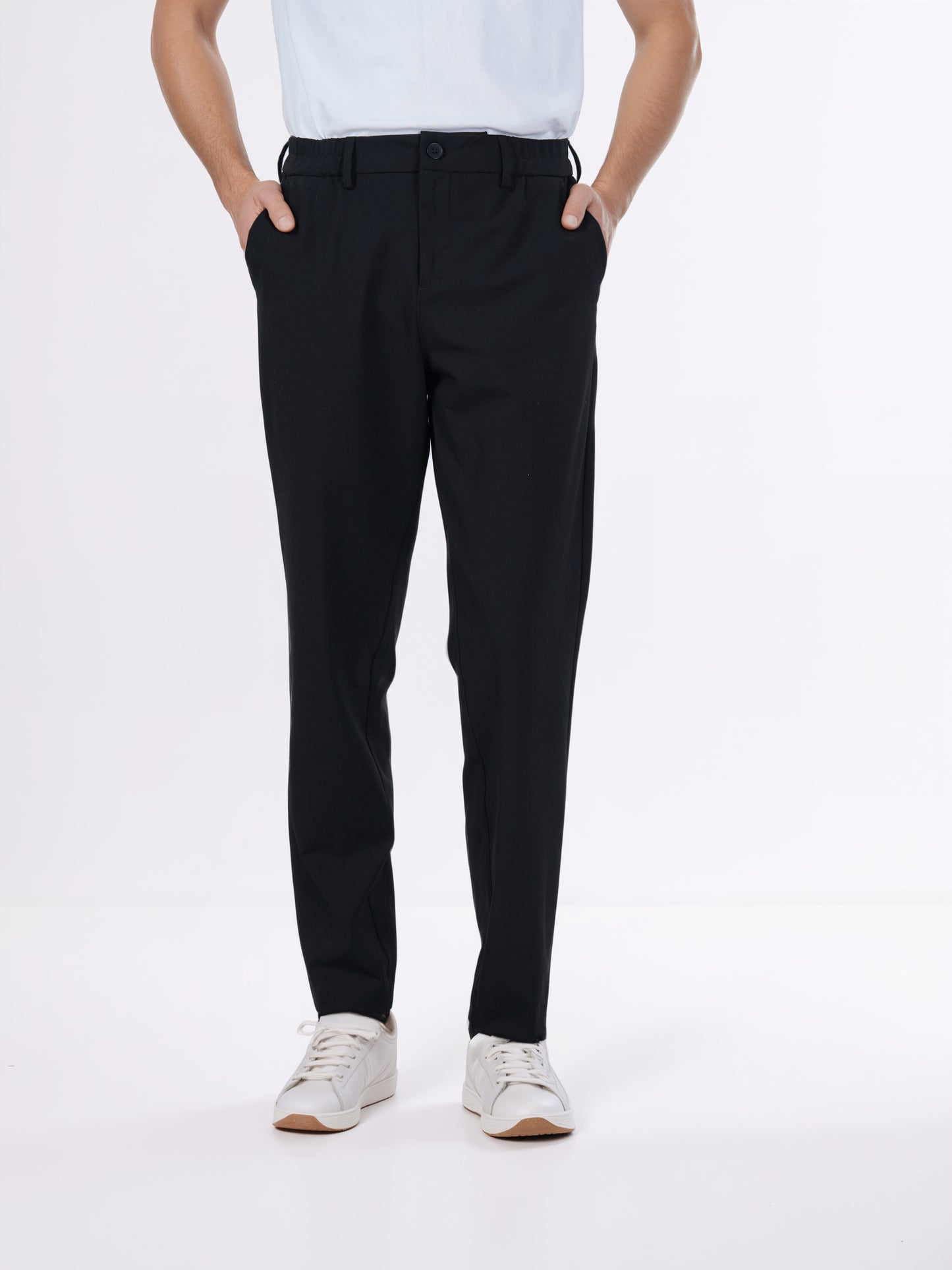 Celio* Men Black Solid Straight Fit Polyester Trousers