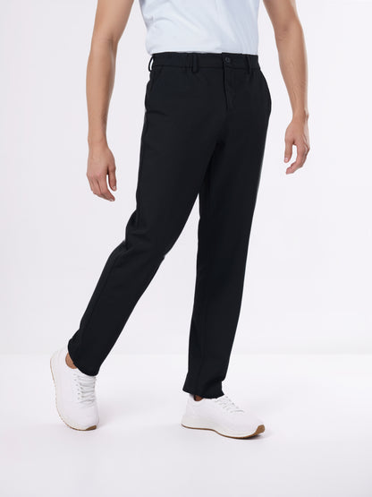 Celio* Men Black Solid Straight Fit Polyester Trousers