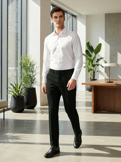 Celio* Men Olive Solid Straight Fit Polyester Trousers