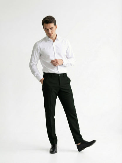 Celio* Men Olive Solid Straight Fit Polyester Trousers