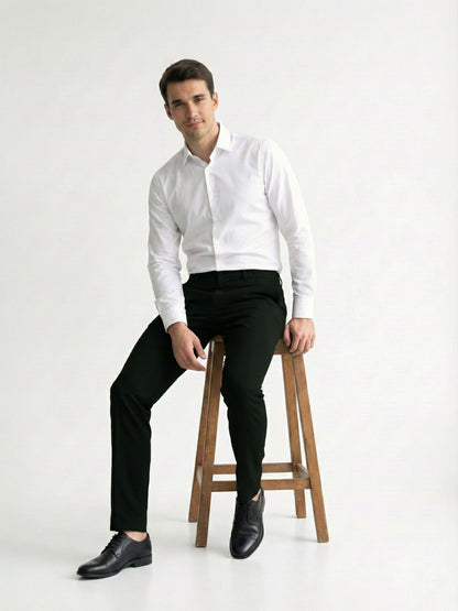 Celio* Men Olive Solid Straight Fit Polyester Trousers