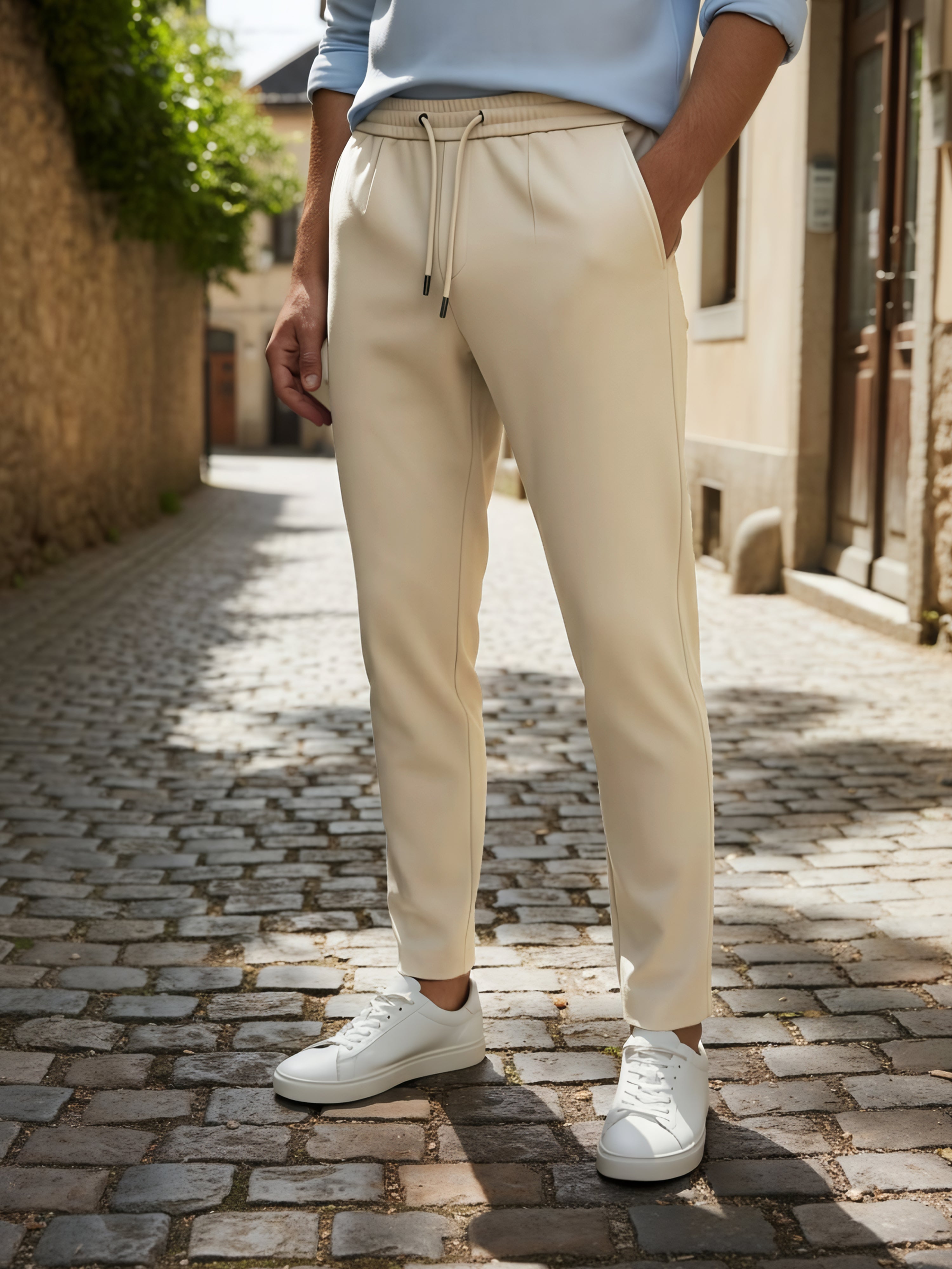 Celio Men  Beige Solid straight-fit Cotton Trousers