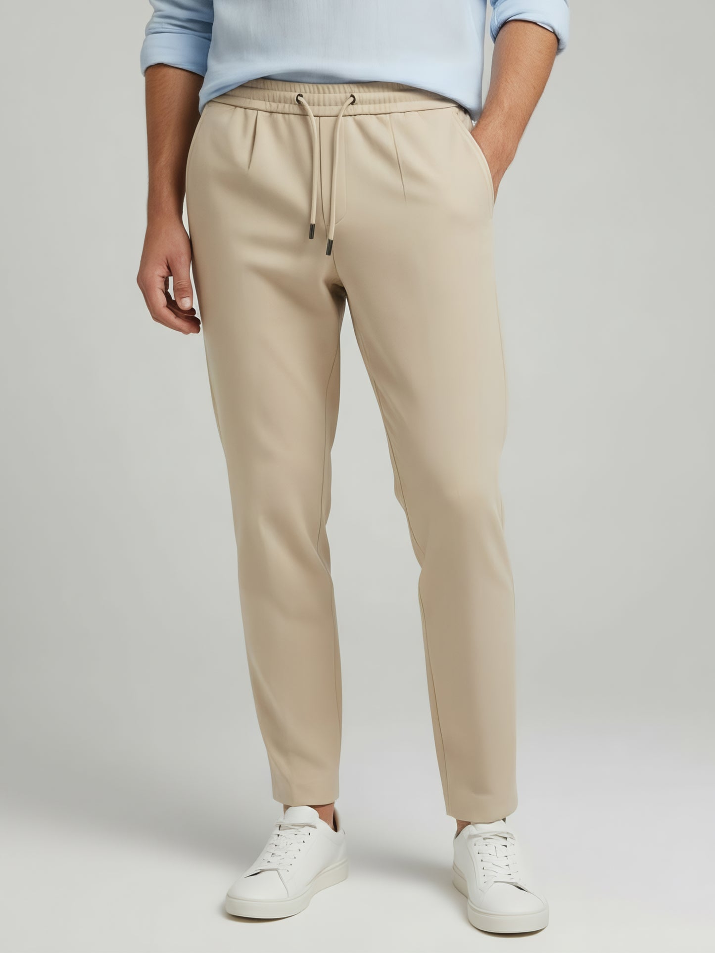 Celio* Men  Beige Solid straight-fit Cotton Trousers