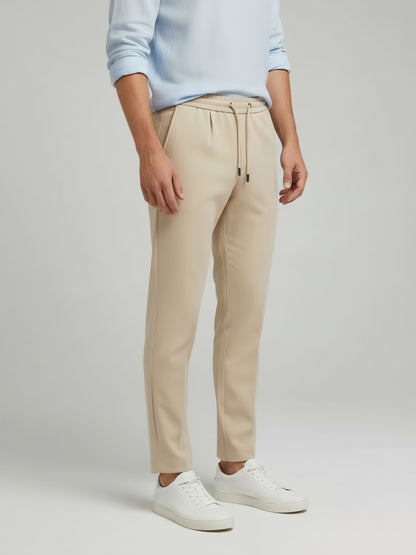 Celio* Men  Beige Solid straight-fit Cotton Trousers