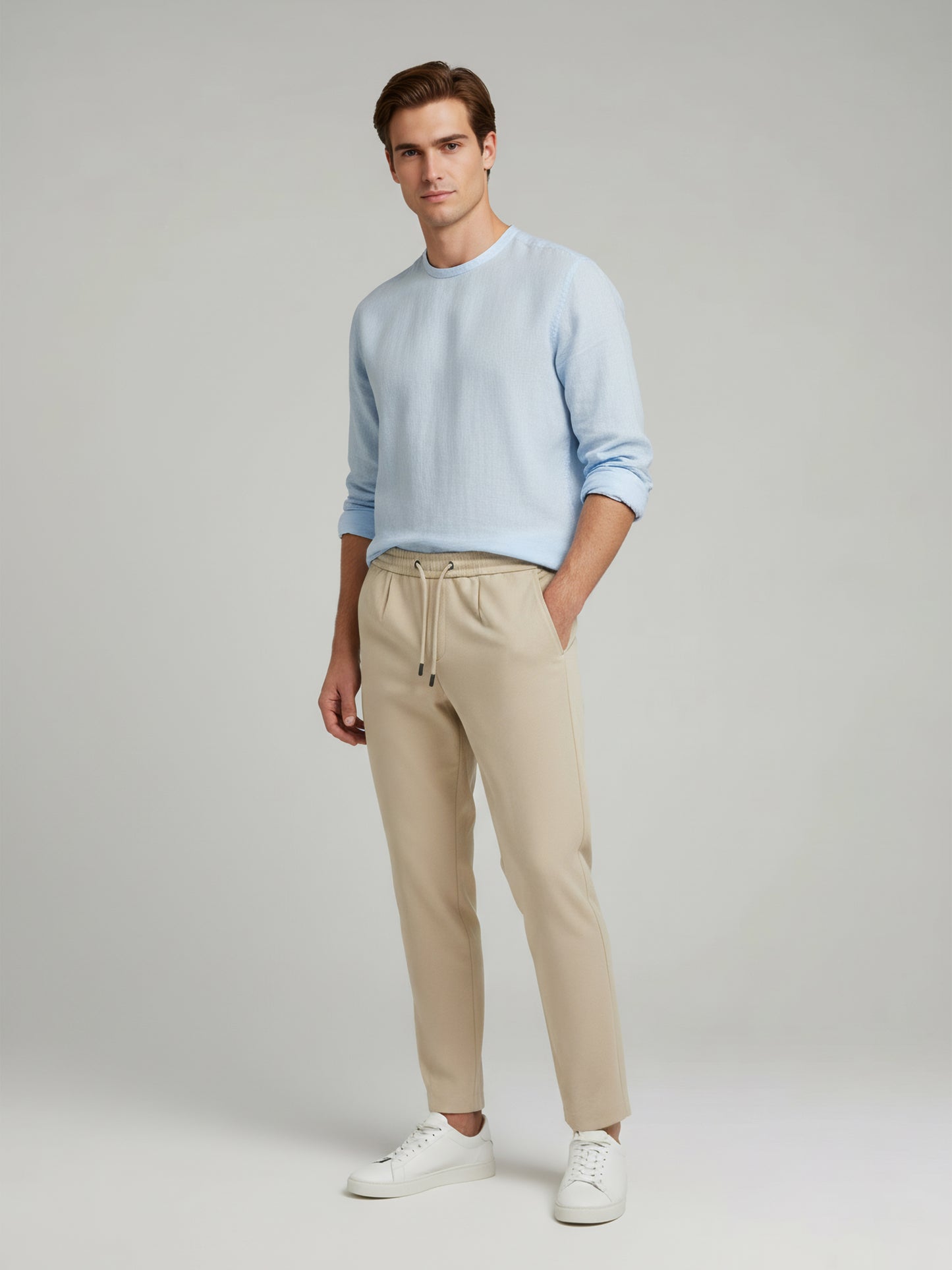 Celio* Men  Beige Solid straight-fit Cotton Trousers