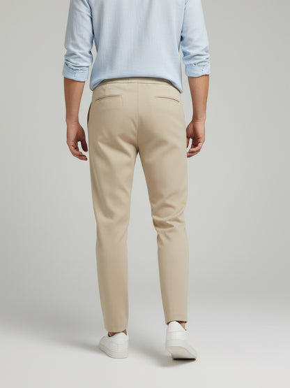 Celio* Men  Beige Solid straight-fit Cotton Trousers
