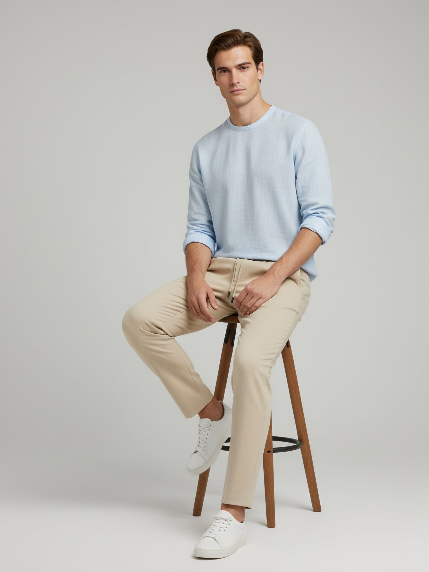 Celio* Men  Beige Solid straight-fit Cotton Trousers