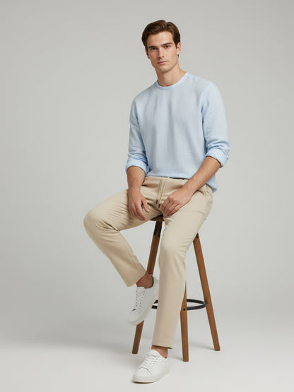 Celio* Men  Beige Solid straight-fit Cotton Trousers