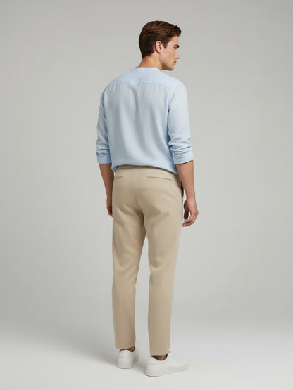 Celio* Men  Beige Solid straight-fit Cotton Trousers