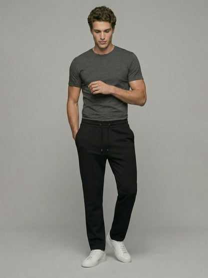 Celio* Men Black Solid Straight Fit Cotton Trousers
