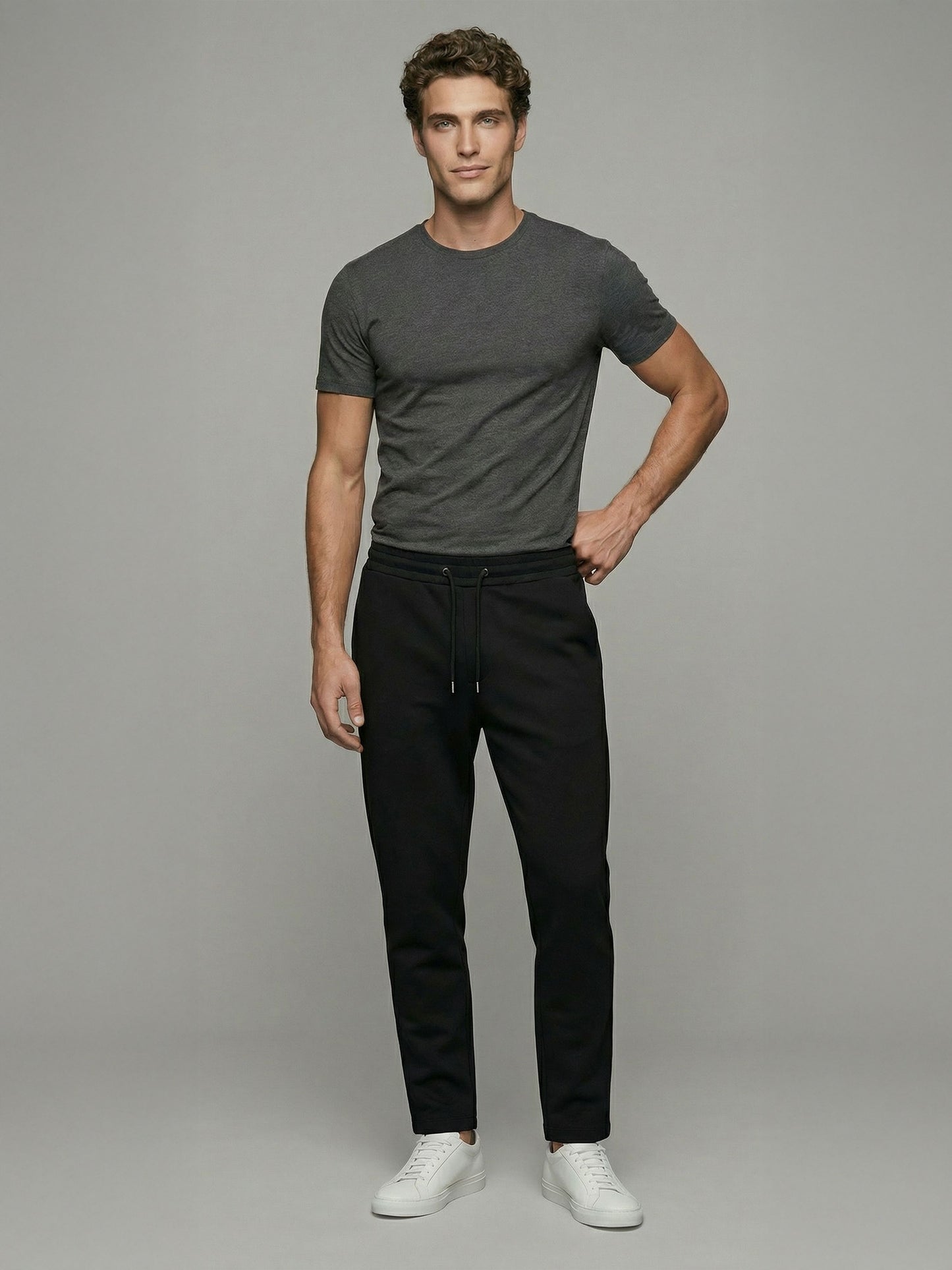 Celio* Men Black Solid Straight Fit Cotton Trousers