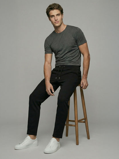 Celio* Men Black Solid Straight Fit Cotton Trousers