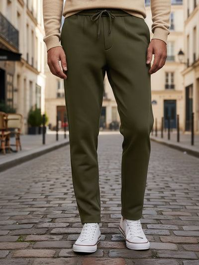 Celio* Men  Olive Solid straight-fit Cotton Trousers