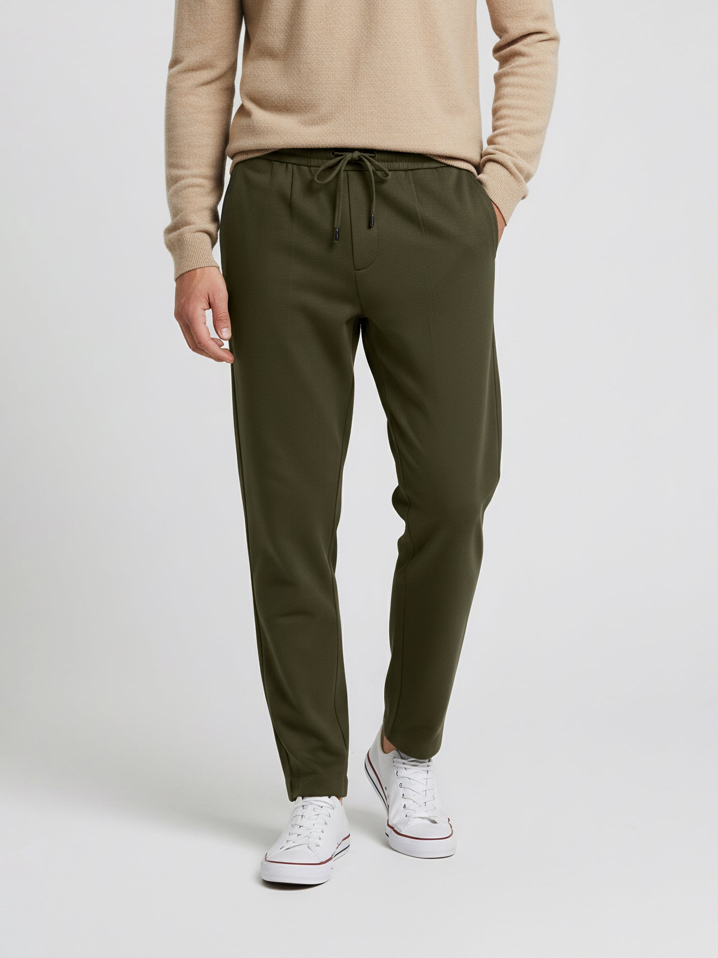 Celio* Men  Olive Solid straight-fit Cotton Trousers