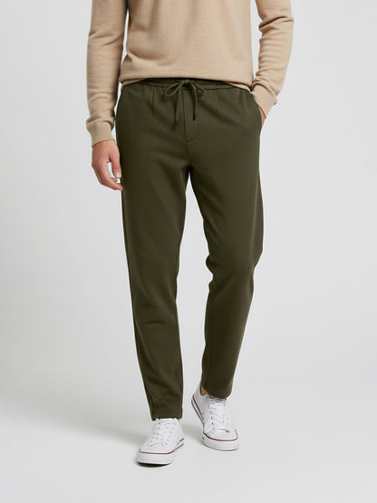 Celio* Men  Olive Solid straight-fit Cotton Trousers