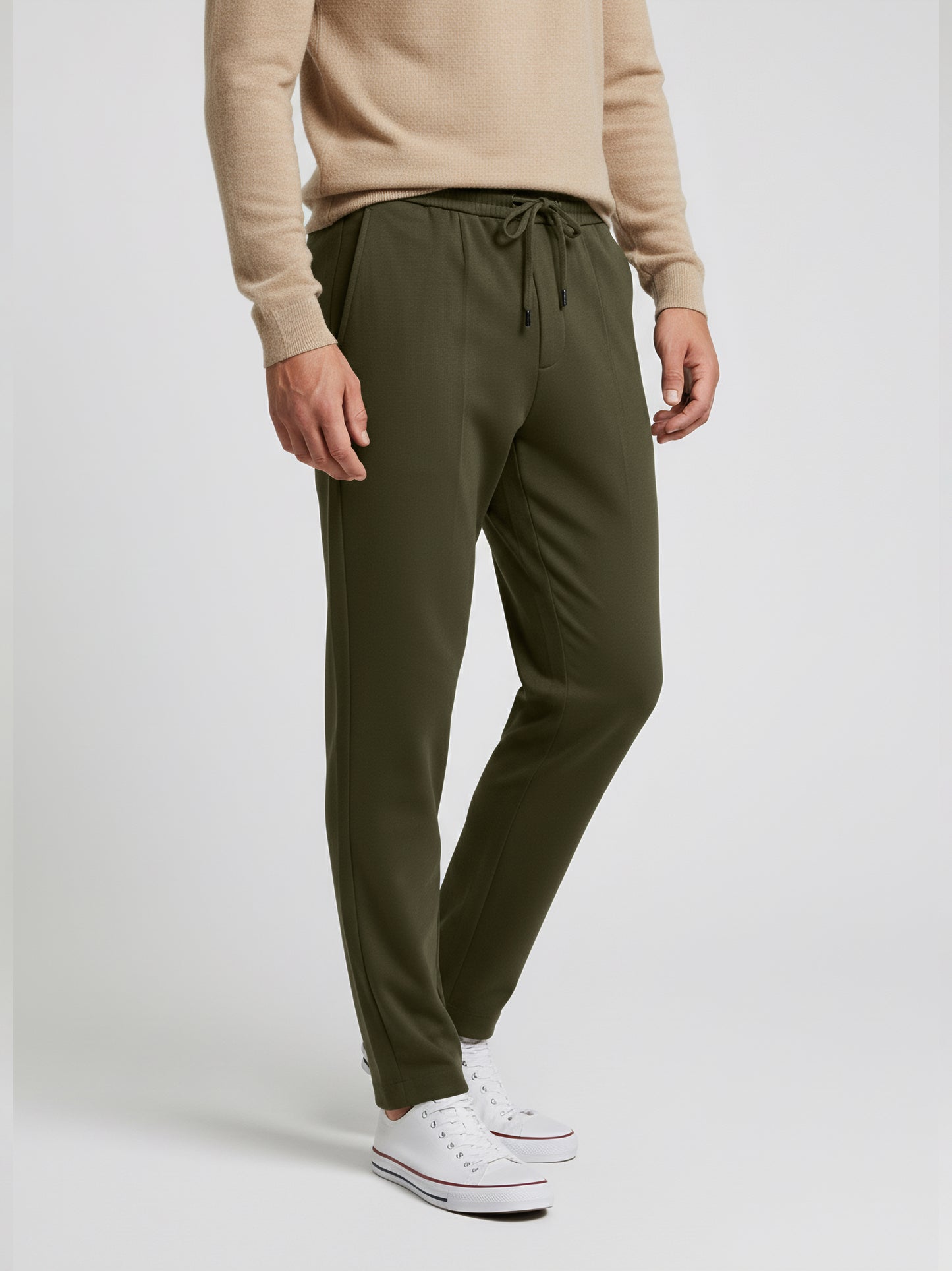 Celio* Men  Olive Solid straight-fit Cotton Trousers