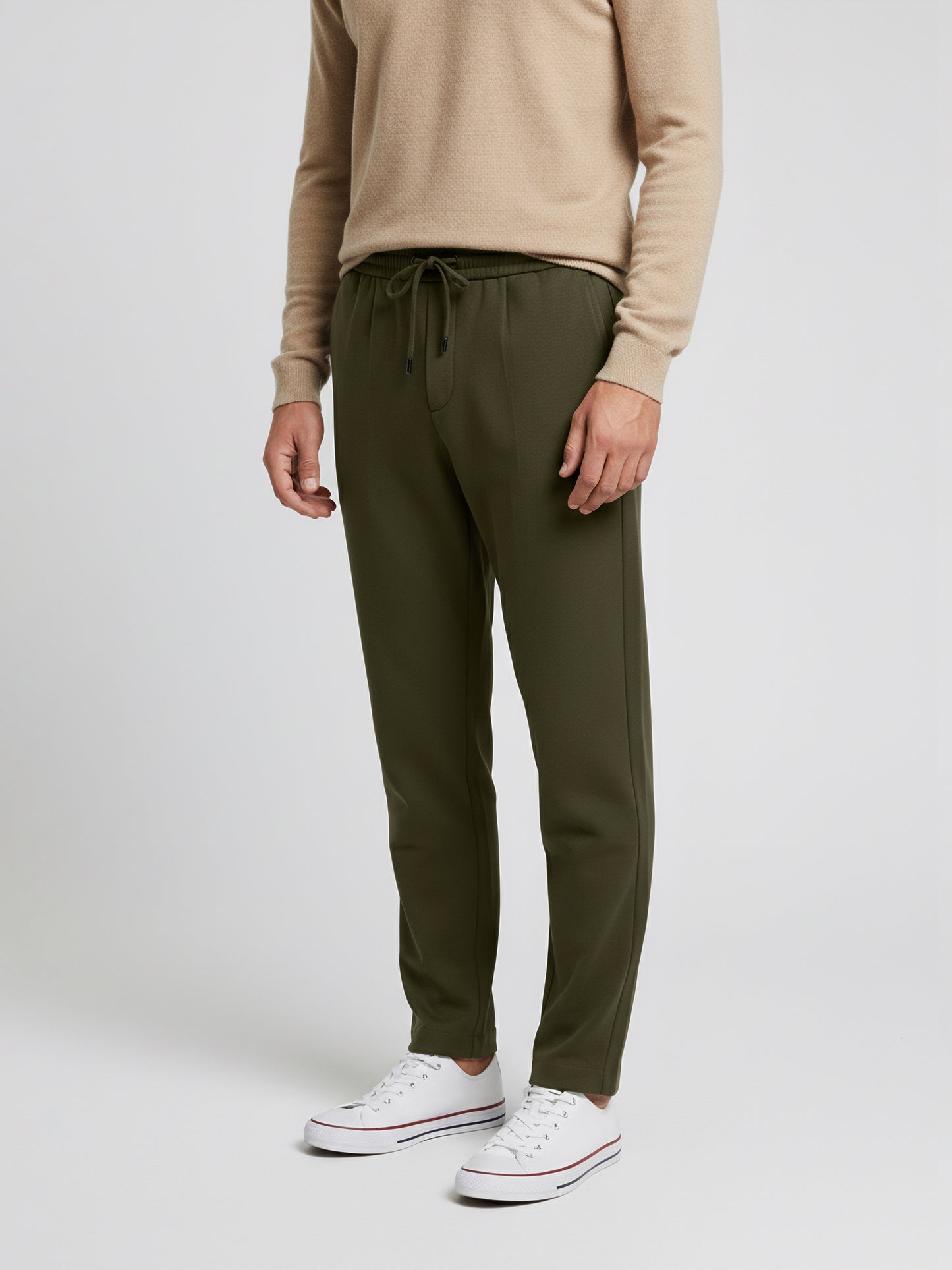 Celio* Men  Olive Solid straight-fit Cotton Trousers