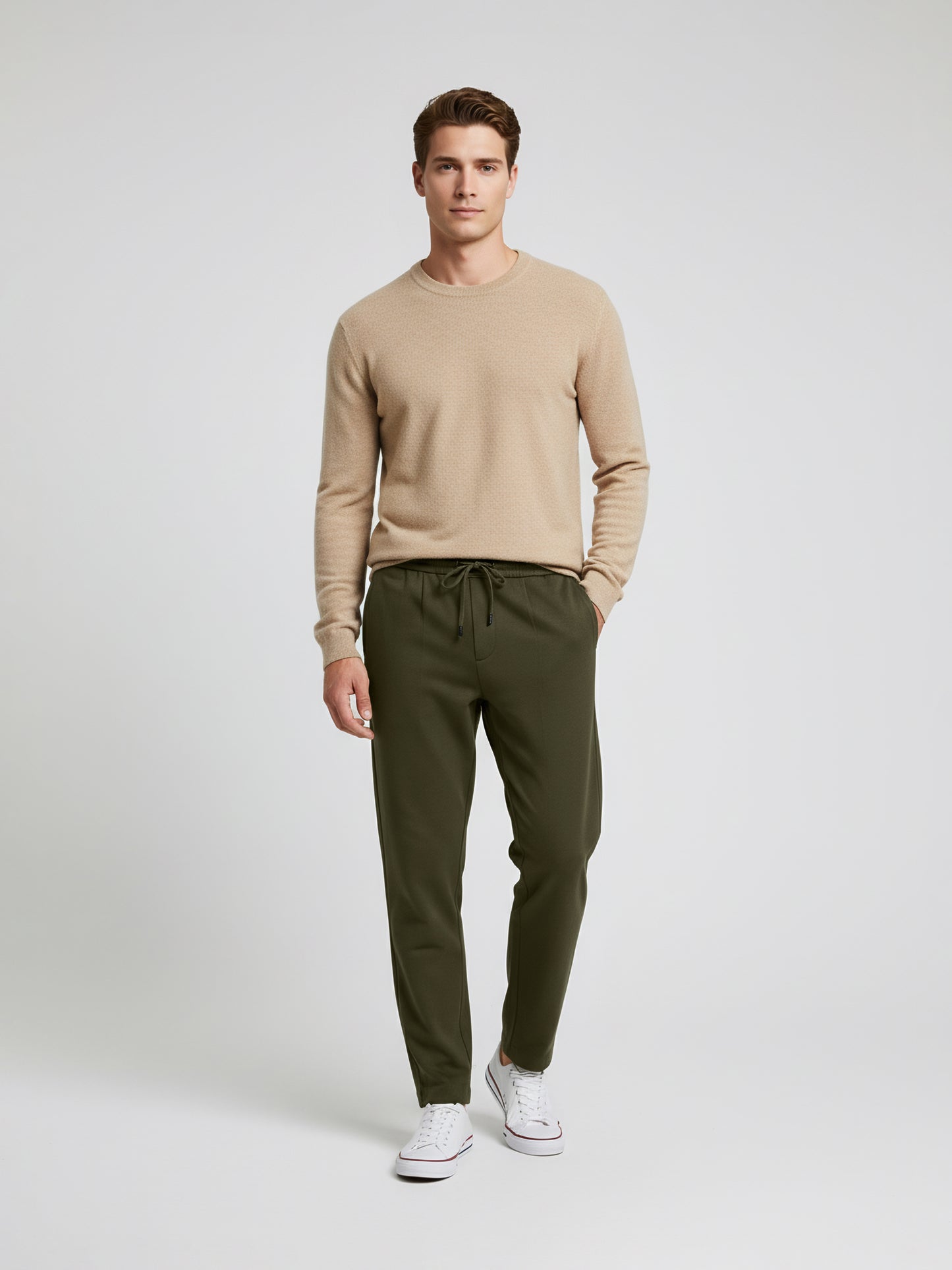 Celio* Men  Olive Solid straight-fit Cotton Trousers