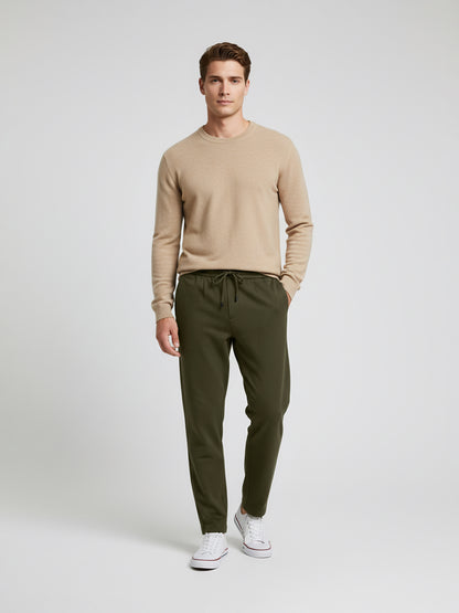 Celio* Men  Olive Solid straight-fit Cotton Trousers