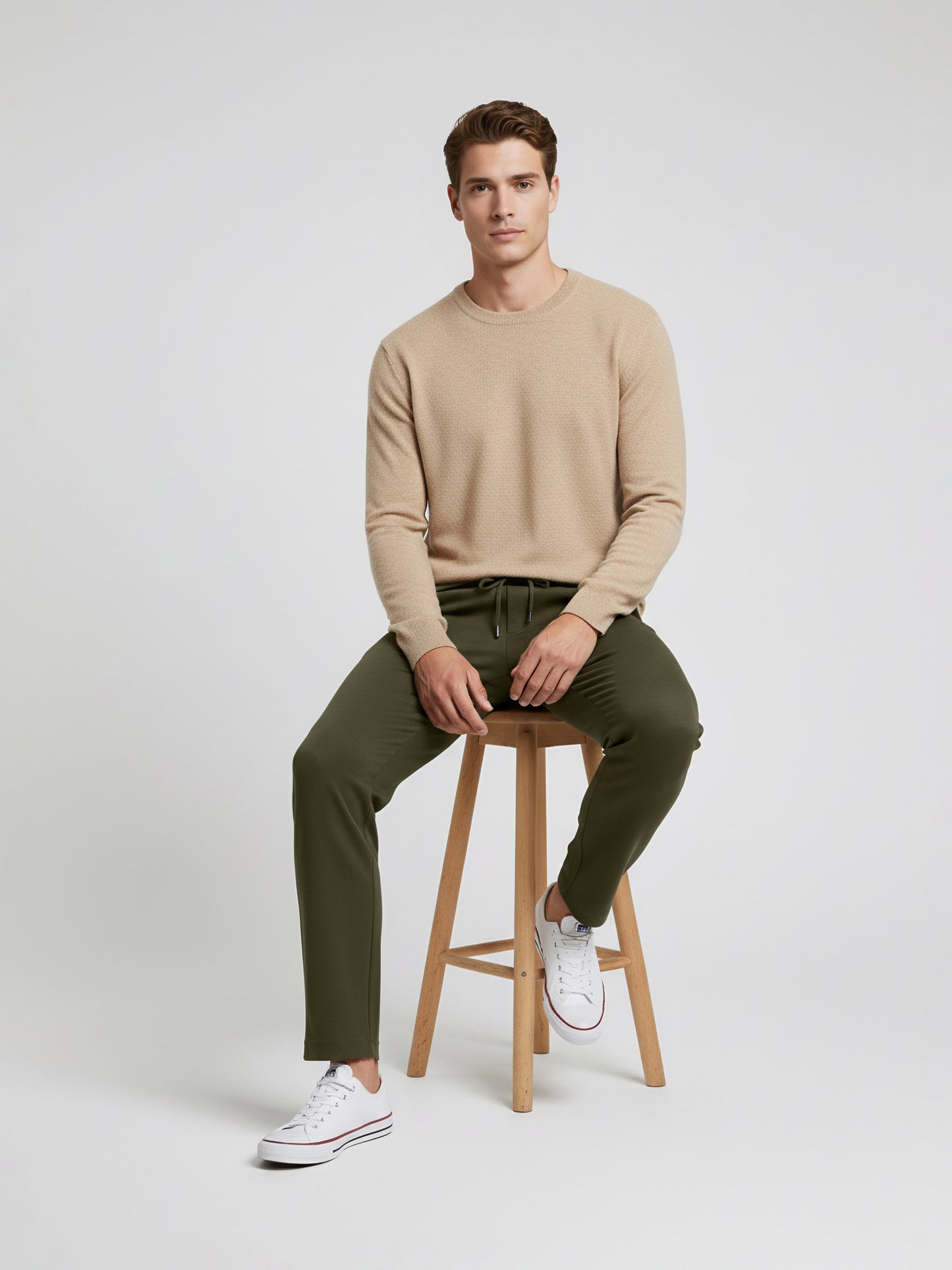 Celio* Men  Olive Solid straight-fit Cotton Trousers