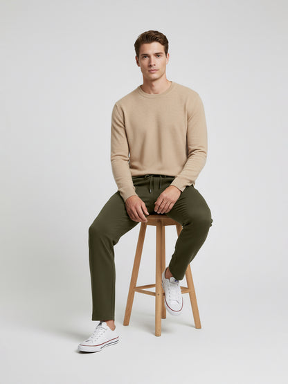 Celio* Men  Olive Solid straight-fit Cotton Trousers