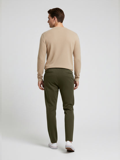 Celio* Men  Olive Solid straight-fit Cotton Trousers