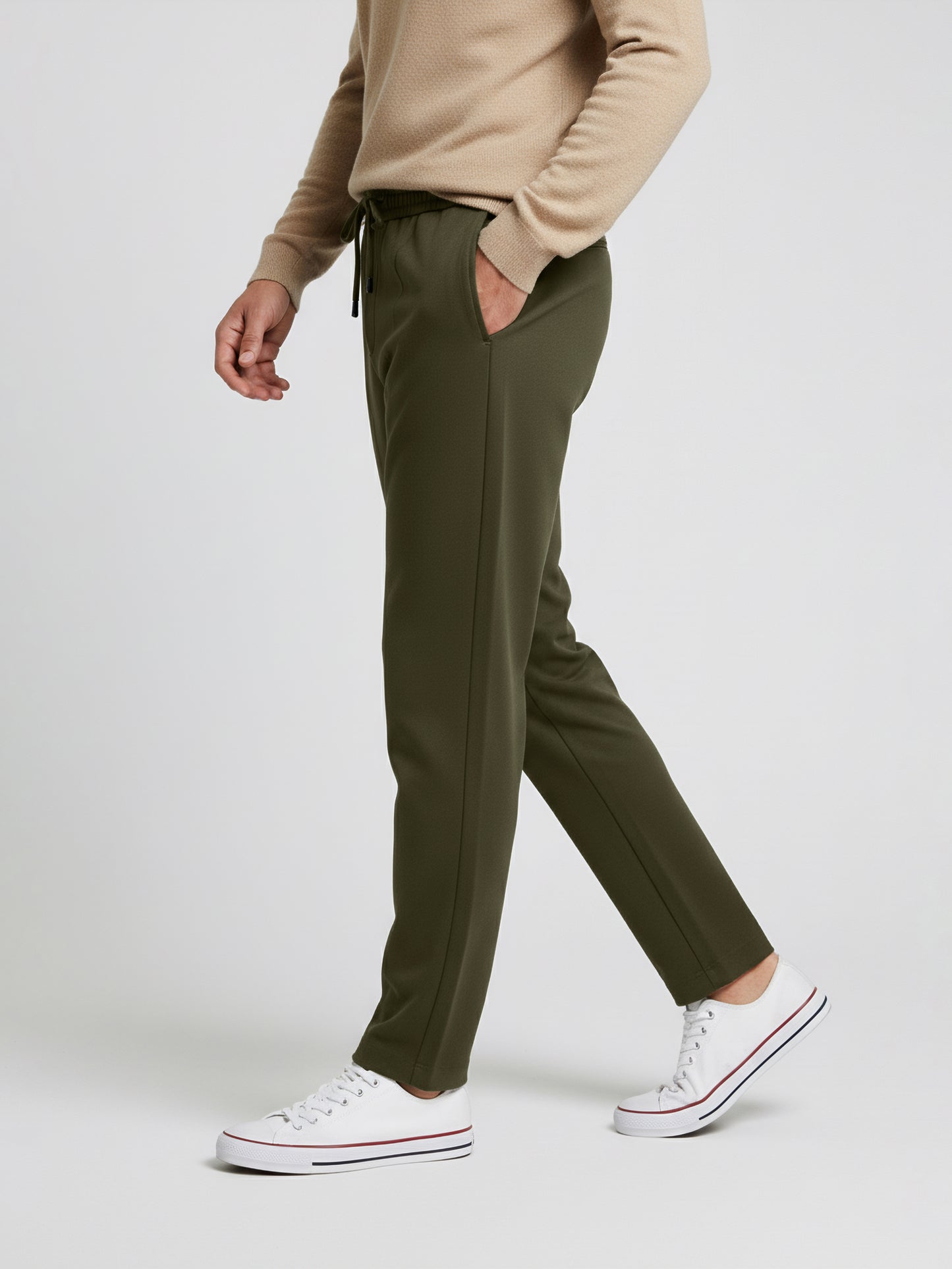 Celio* Men  Olive Solid straight-fit Cotton Trousers