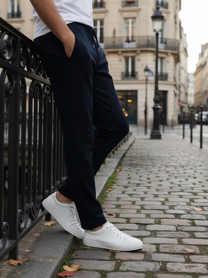 Celio* Men  Navy Blue Solid straight-fit Cotton Trousers