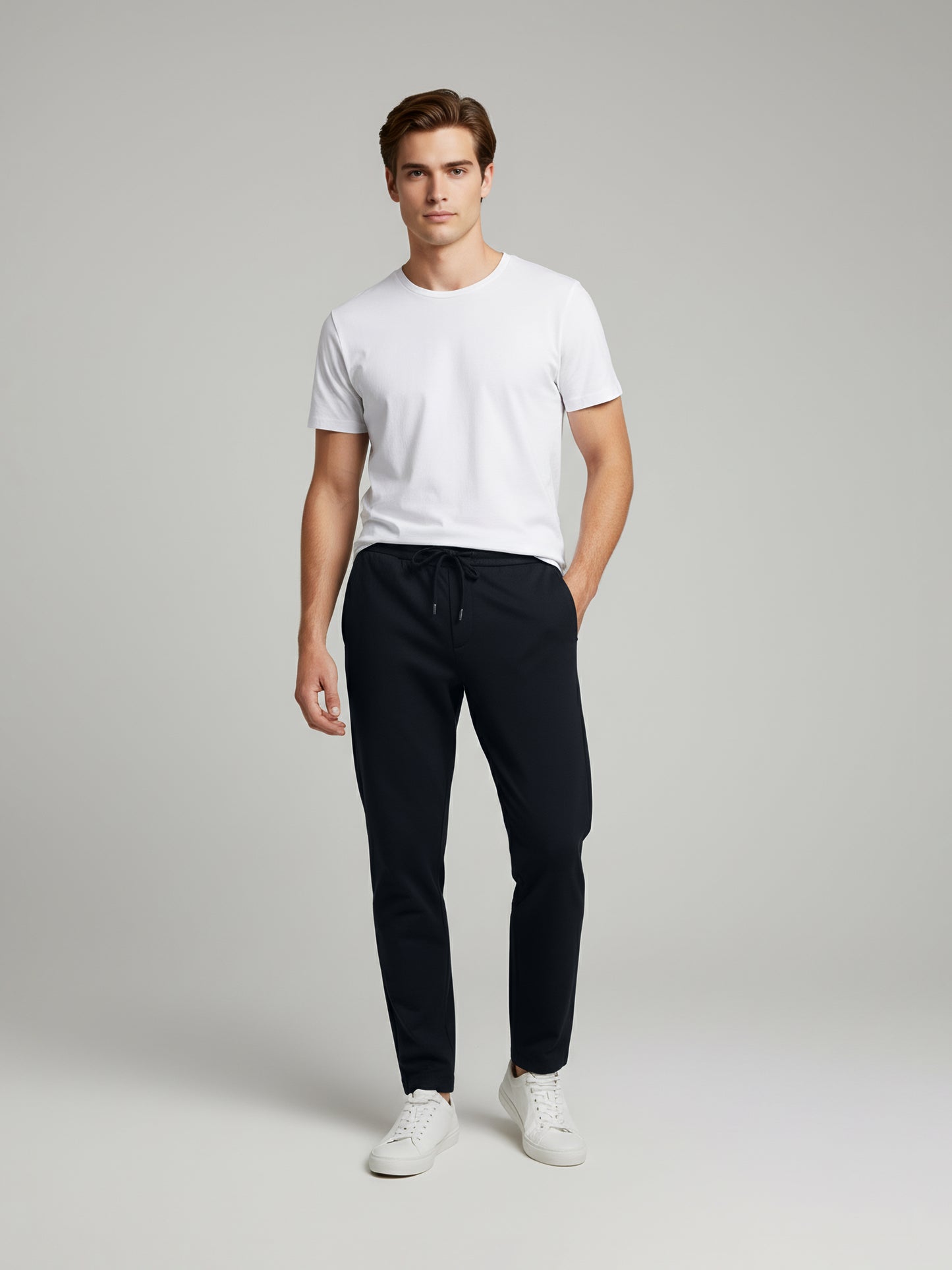 Celio* Men  Navy Blue Solid straight-fit Cotton Trousers