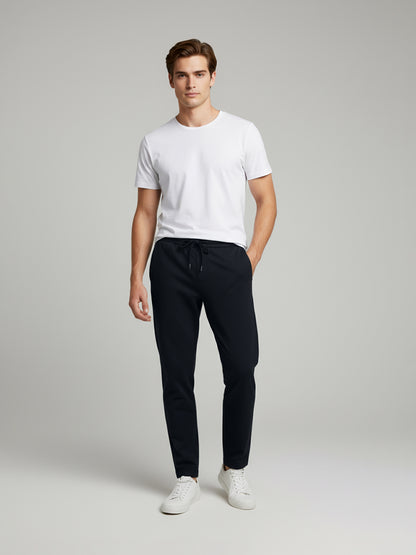 Celio* Men  Navy Blue Solid straight-fit Cotton Trousers