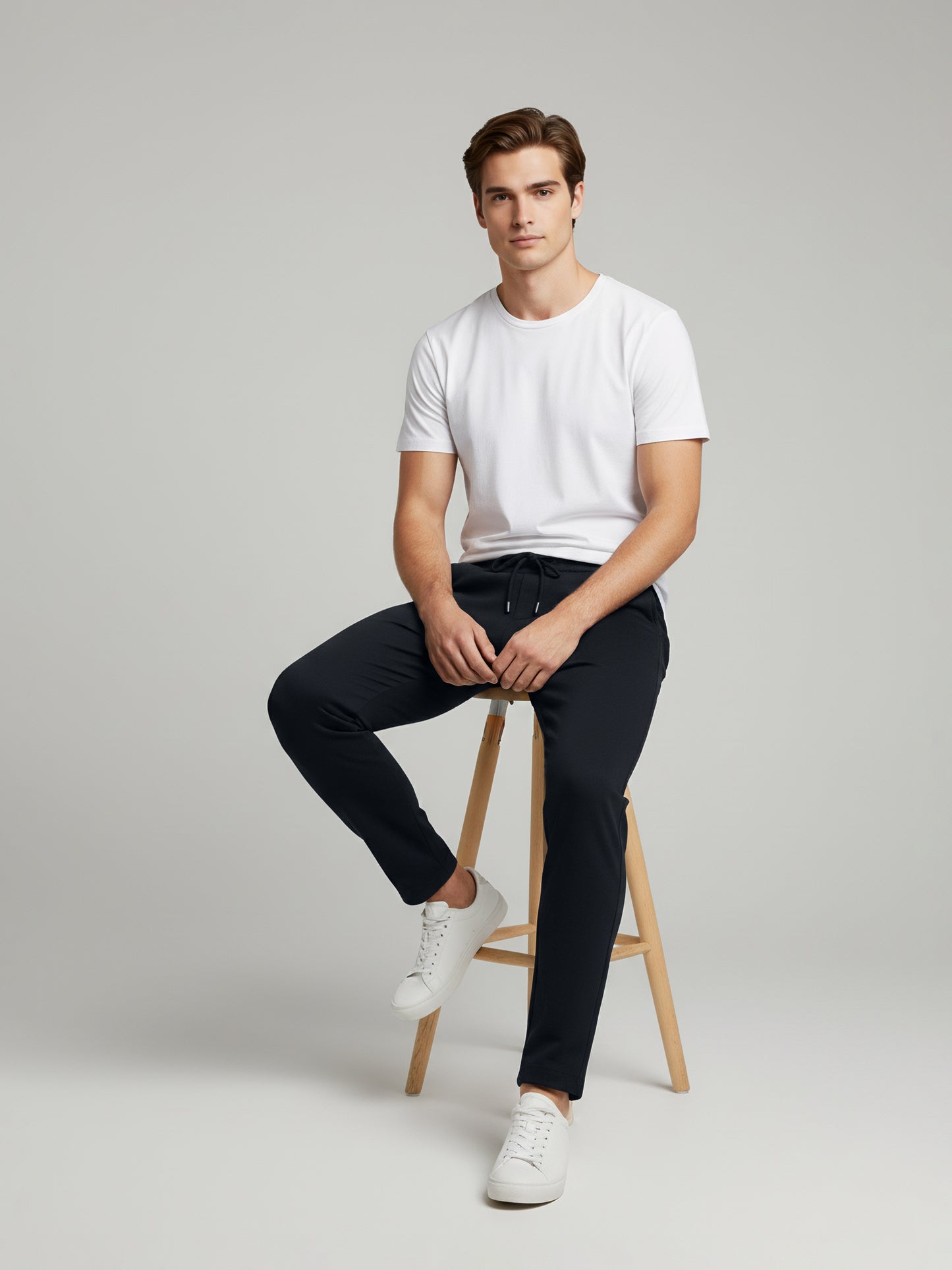 Celio* Men  Navy Blue Solid straight-fit Cotton Trousers