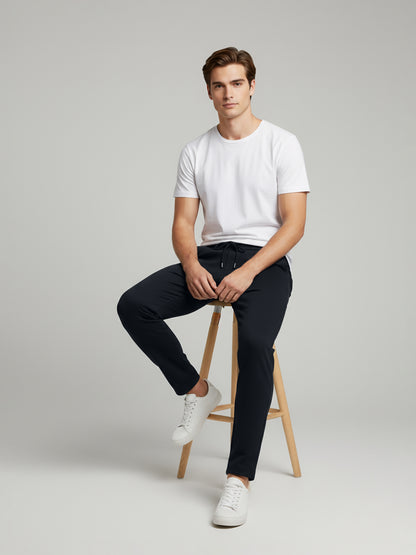 Celio* Men  Navy Blue Solid straight-fit Cotton Trousers