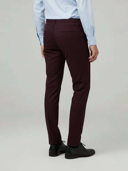 Celio* Men Burgundy Solid Straight Fit Poly-Blend Trousers