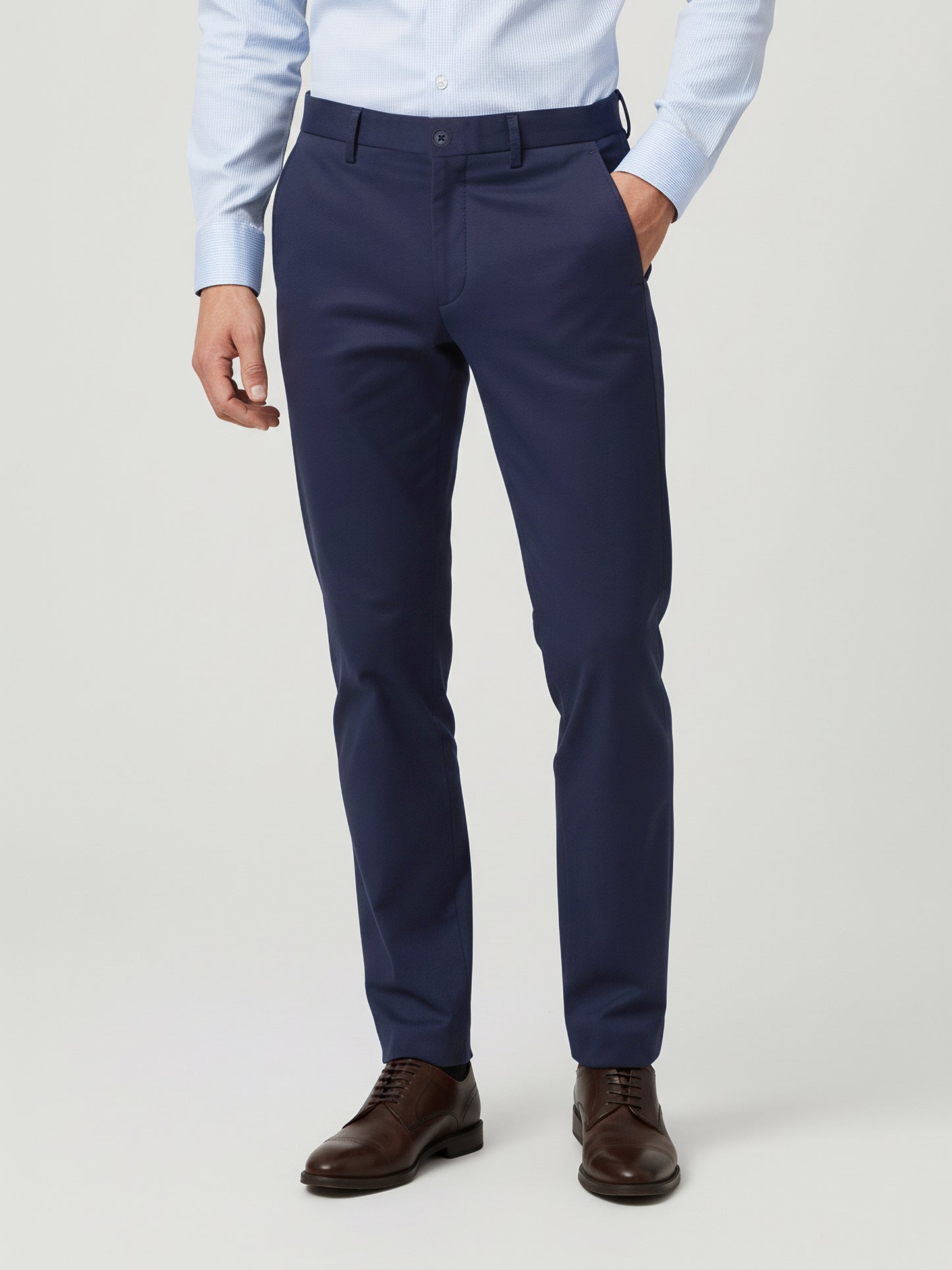 Celio* Men Navy Blue Solid Straight Fit Poly-Blend Trousers