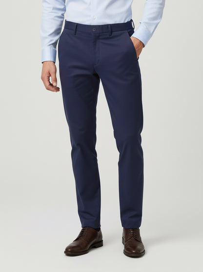 Celio* Men Navy Blue Solid Straight Fit Poly-Blend Trousers