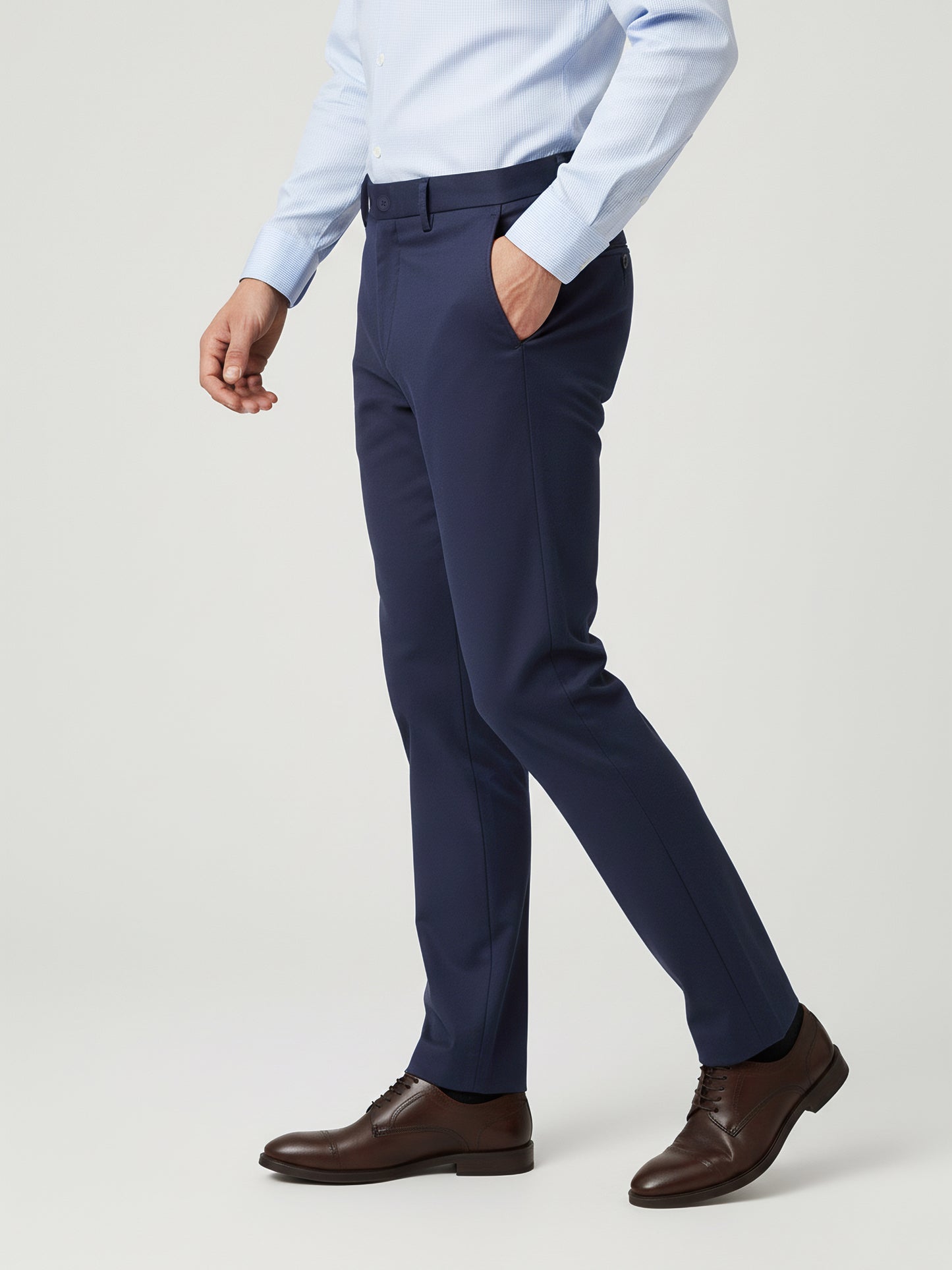 Celio* Men Navy Blue Solid Straight Fit Poly-Blend Trousers