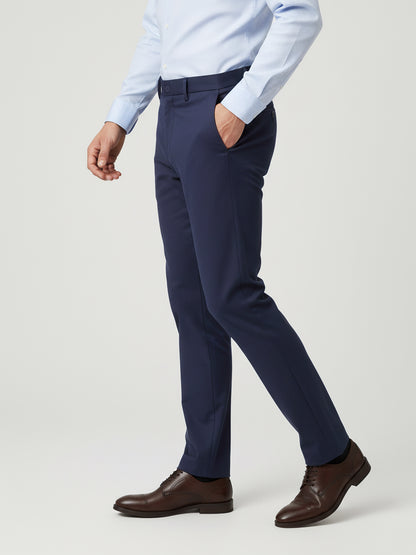 Celio* Men Navy Blue Solid Straight Fit Poly-Blend Trousers