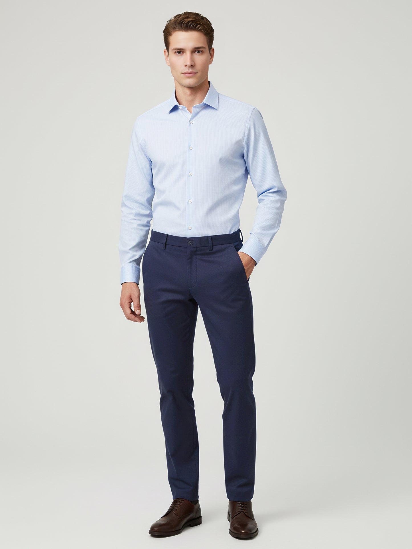 Celio* Men Navy Blue Solid Straight Fit Poly-Blend Trousers
