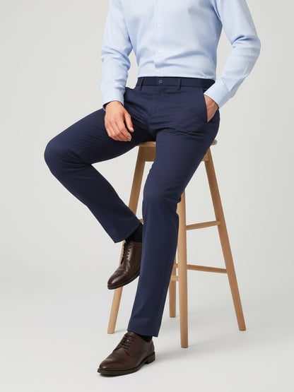 Celio* Men Navy Blue Solid Straight Fit Poly-Blend Trousers