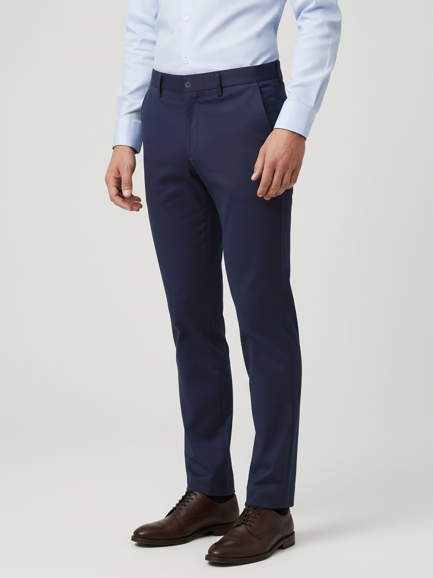 Celio* Men Navy Blue Solid Straight Fit Poly-Blend Trousers