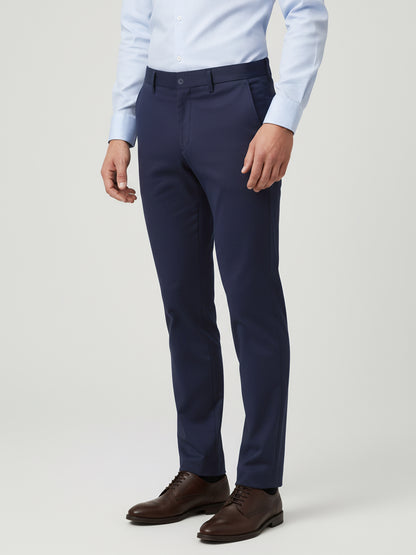 Celio* Men Navy Blue Solid Straight Fit Poly-Blend Trousers